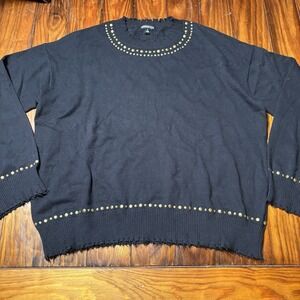 Minnie Rose Black Studded  Distressed Sweater Pullover Cashmere Blend New A1724